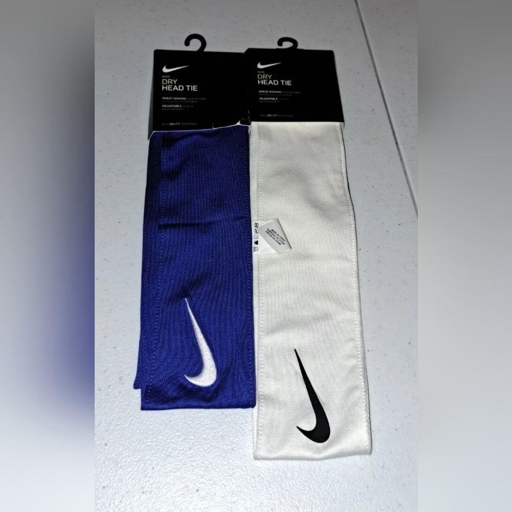 NEW Mens Nike Dry Head Tie Dri-Fit Headband Activewear Gym Train Blue&White